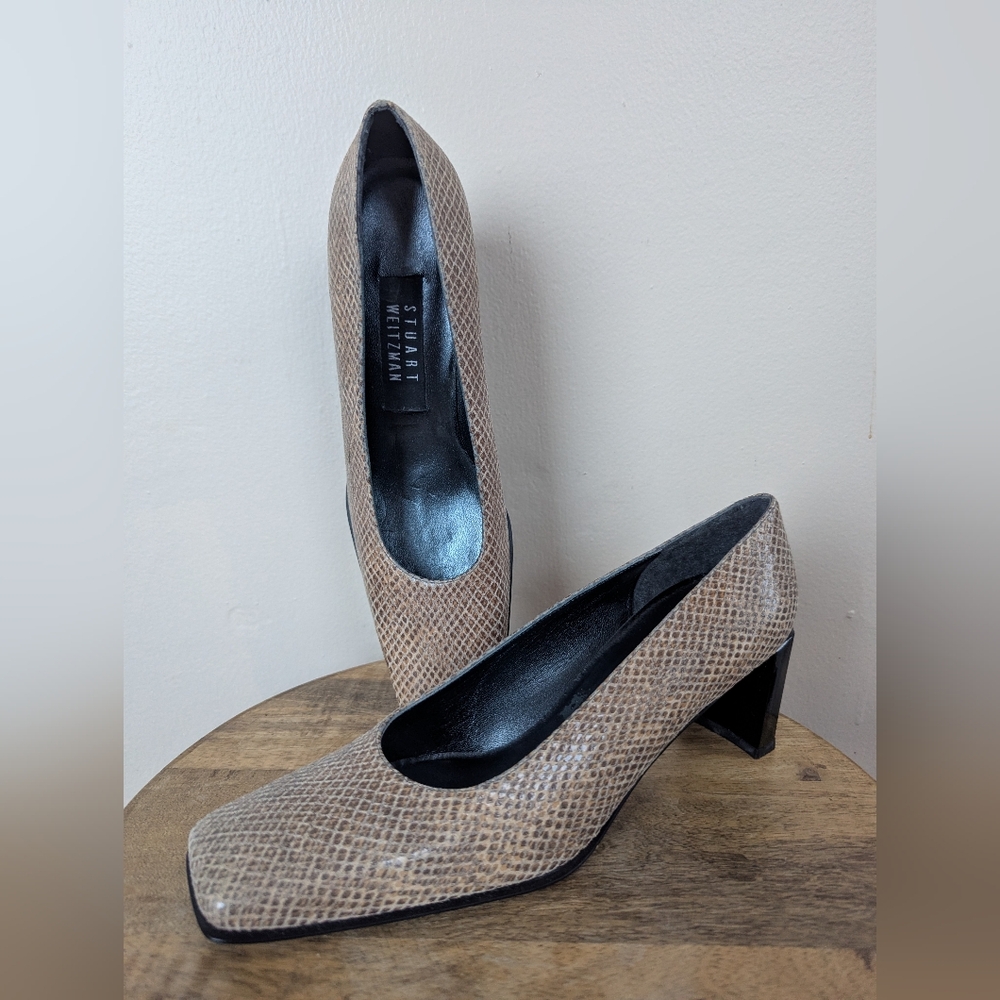 Stuart Weitzman Snakeskin Pumps/Heels, Tan & Black (SIZE 6.5B)